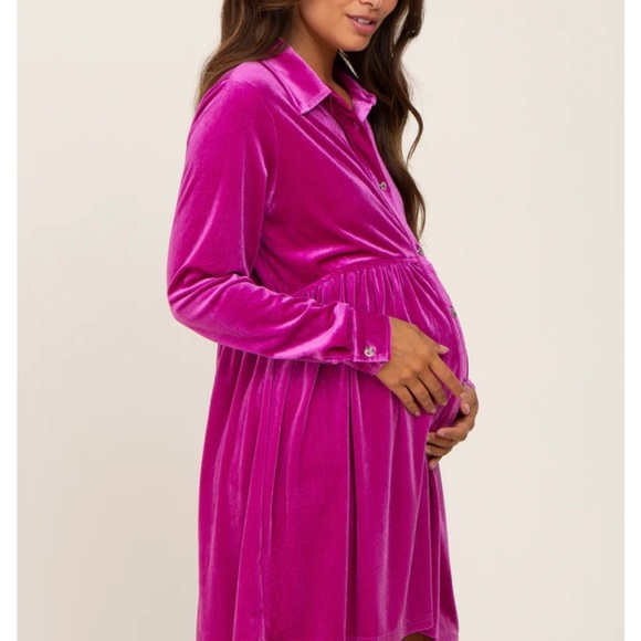 MAGENTA Velvet Button Down Dress - Picture 5 of 7